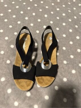 Rieker Black Slingback Sandals with Silver Ring